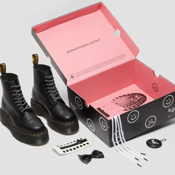 NWT Martens Lazy Oaf Bow Boots White Tuxedo Panel +laces